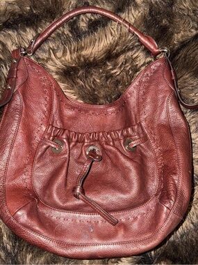 b. makowsky Distressed Leather Hobo in Deep Burgundy